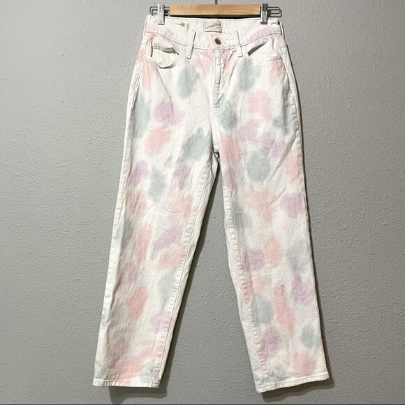 Universal Thread Vintage Straight White Pink & Blue Jeans Womens 2 Polka Dot - Picture 1 of 8